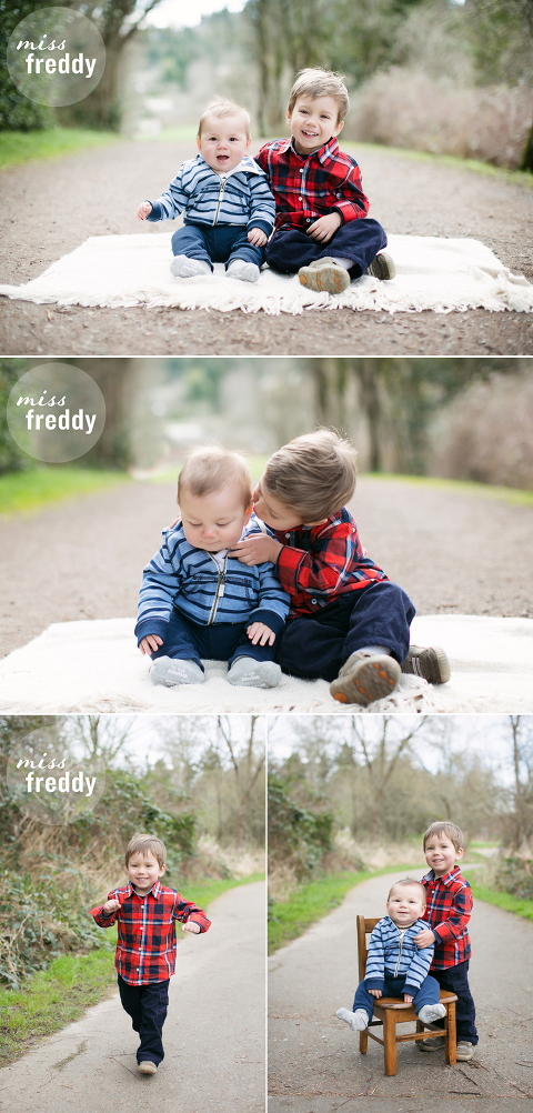 Love these sibling photos by Miss Freddy, family photographer in Renton/Seattle, offers photo sessions for fun-loving families!