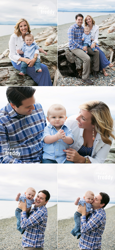 Cute poses for a six month baby photo session by Miss Freddy, West Seattle baby photographer.