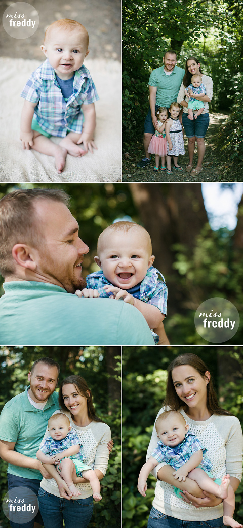 Cute six month old and family poses from Miss Freddy, Seattle/Burien kids photographer.