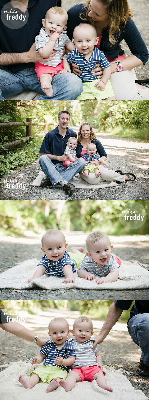 Cute poses for photographing twin babies, by Seattle twin photographer Miss Freddy.