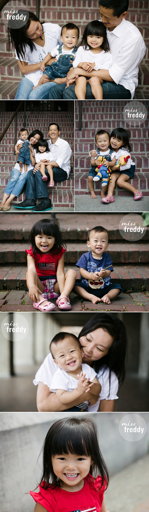 Cute poses for family with young children. Love this photo session by Miss Freddy, Seattle baby photographer.