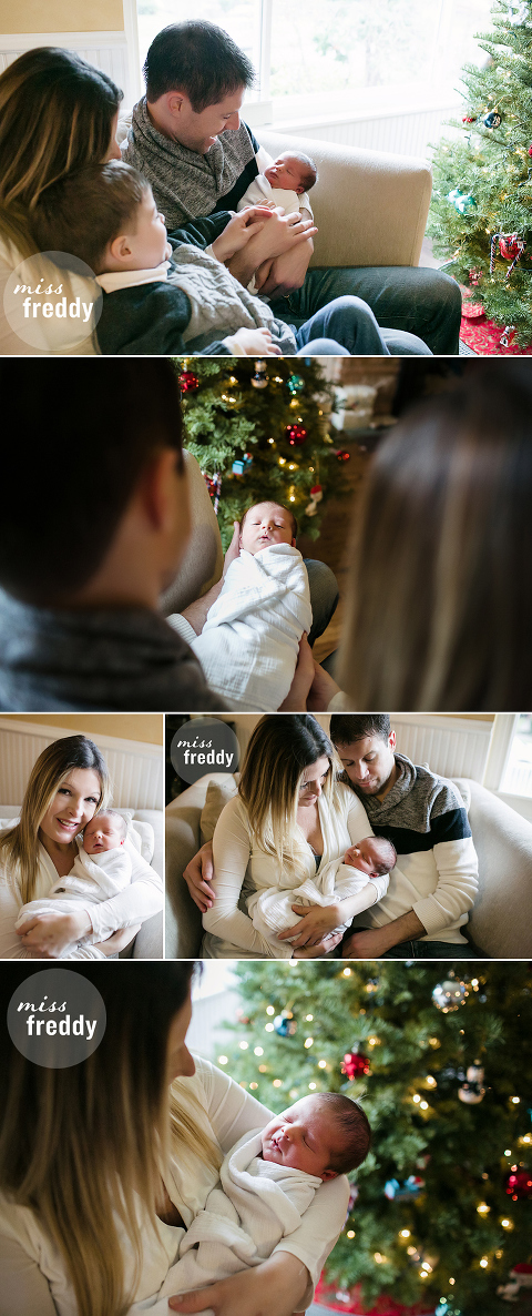 An in home newborn session with a holiday feel by west seattle newborn photographer, Miss Freddy.