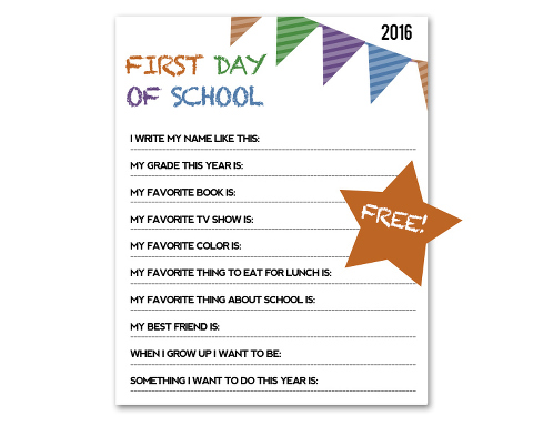 FREE first day of school photo sign + a printable interview template to document each school year!