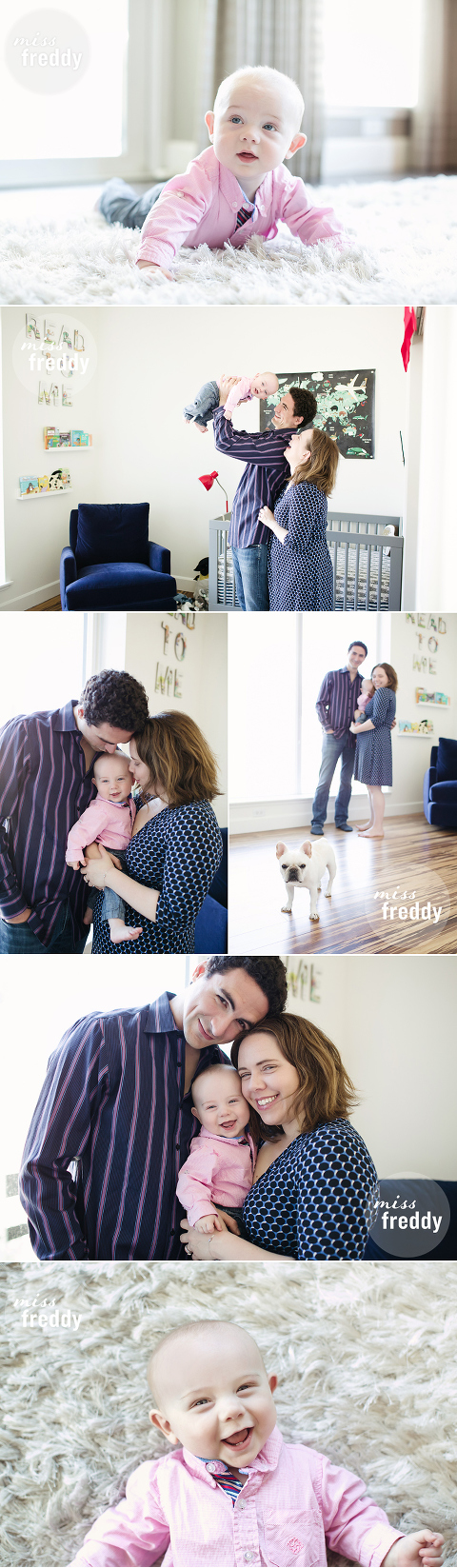 Cute six month baby photos taken by kids photographer, Miss Freddy. The nursery is a must see!