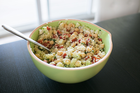 This couscous salad is my go-to appetizer recipe for any event. Delicious flavors, easy to assemble, and always a crowd pleaser!