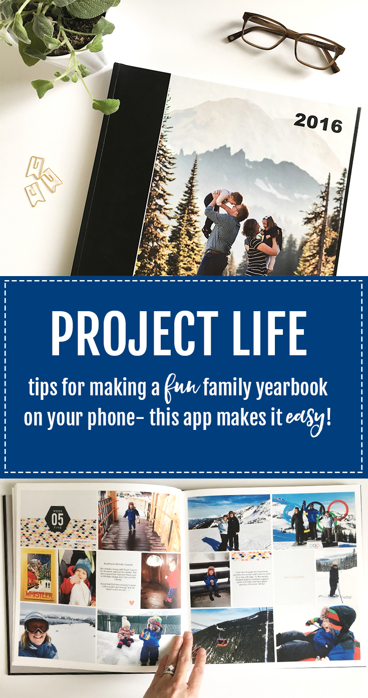 Tips for making a fun family yearbook on your phone with the Project Life App. It is SO SIMPLE!